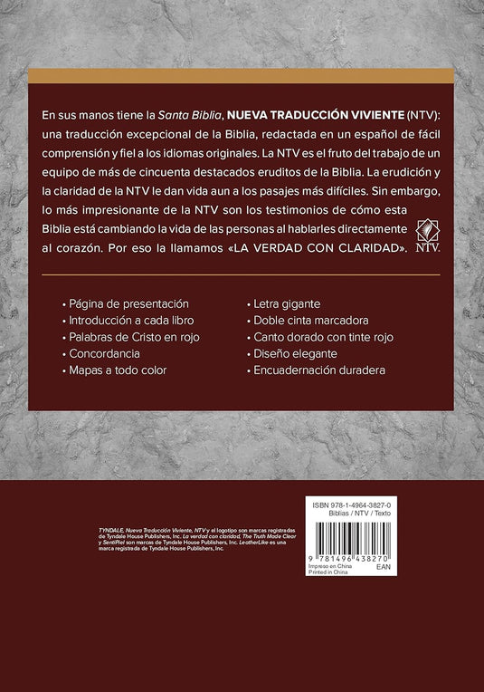 Biblia NTV, Edición clásica, Letra Gigante, con índice, imitación piel vino