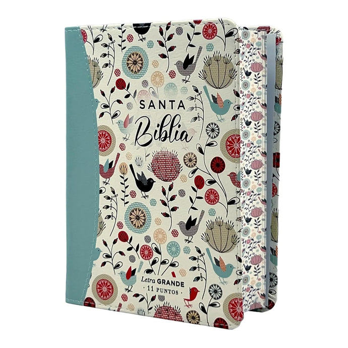 Biblia RVR 1960, Tamaño portátil, Letra Grande, imitación piel turquesa primaveral
