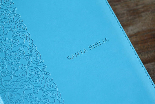 Biblia RVR 1960, Tamaño Manual, Letra Grande,  Cierre zíper, imitación piel aguamarina