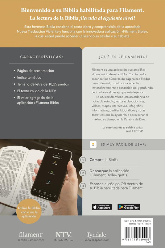 Biblia valor premium NTV con Filament, Letra Grande, SentiPiel gris