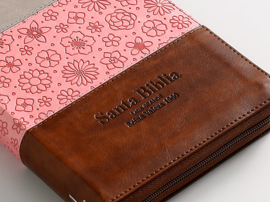 Biblia RVR 1960, Cierre zíper, con índice, Letra Grande, imitación piel gris,rosa,café