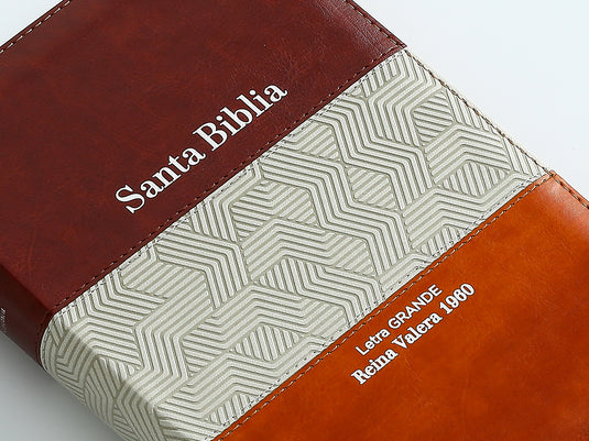 Biblia RVR 1960, Cierre zíper, con índice, Letra Grande, imitación piel café