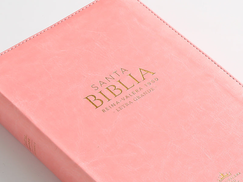Cargue la imagen en el visor de la galería, Biblia RVR 1960, Letra Grande, Cierre zíper, con índice, imitación piel rosada
