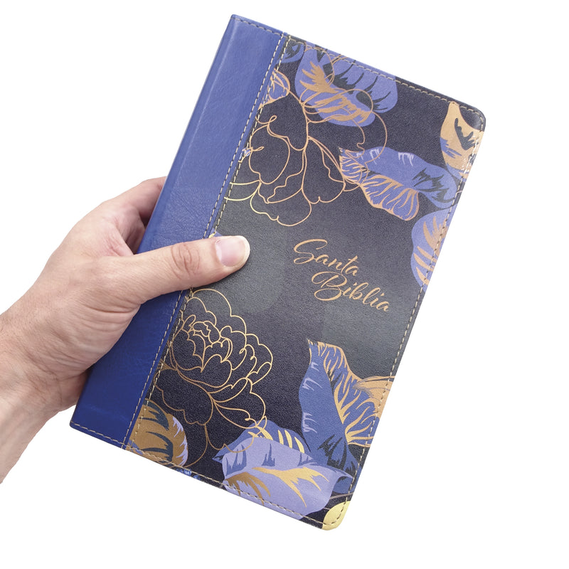 Cargue la imagen en el visor de la galería, Biblia manual NTV, con Filament, Letra Grande, SentiPiel azul oscuro flores
