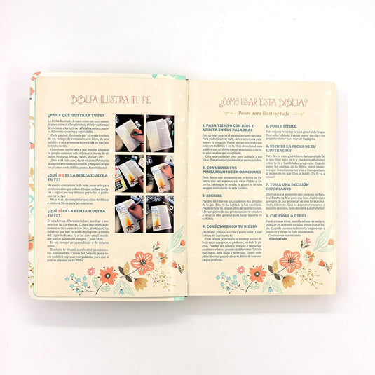 Biblia Ilustra tu Fe NVI, beige floreada