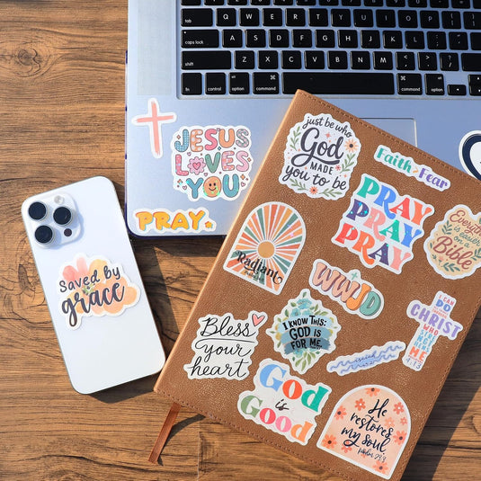 Paquete de 5 stickers brillantes cristianos (Diseño variado)