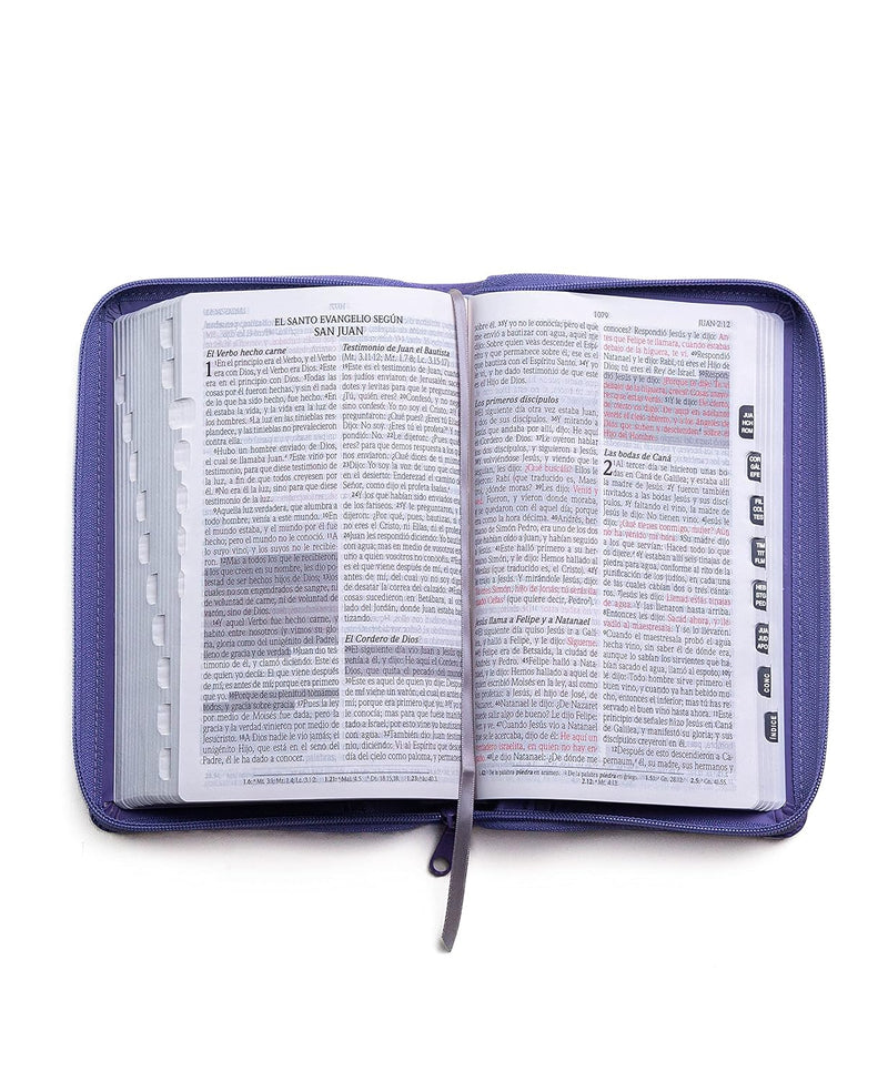 Cargue la imagen en el visor de la galería, Biblia de Promesas RVR 1960, Cierre zíper, con índice, Letra Grande, Tamaño Manual, piel especial lavanda
