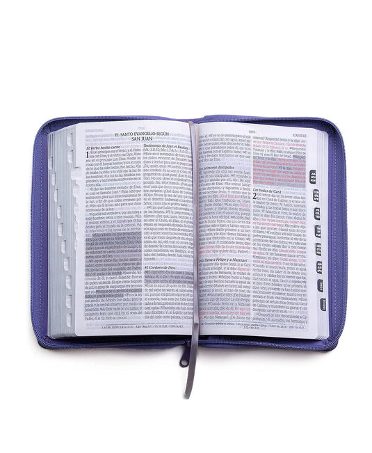 Biblia de Promesas RVR 1960, Cierre zíper, con índice, Letra Grande, Tamaño Manual, piel especial lavanda