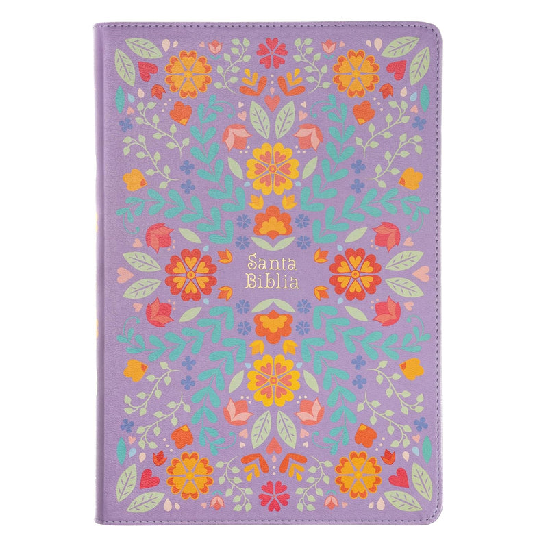 Cargue la imagen en el visor de la galería, Biblia RVR 1960 Letra Gigante, símil piel lila floreada
