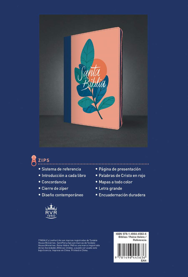Cargue la imagen en el visor de la galería, Biblia RVR 1960, con zíper, con referencias, Letra Grande, imitación piel coral con azul
