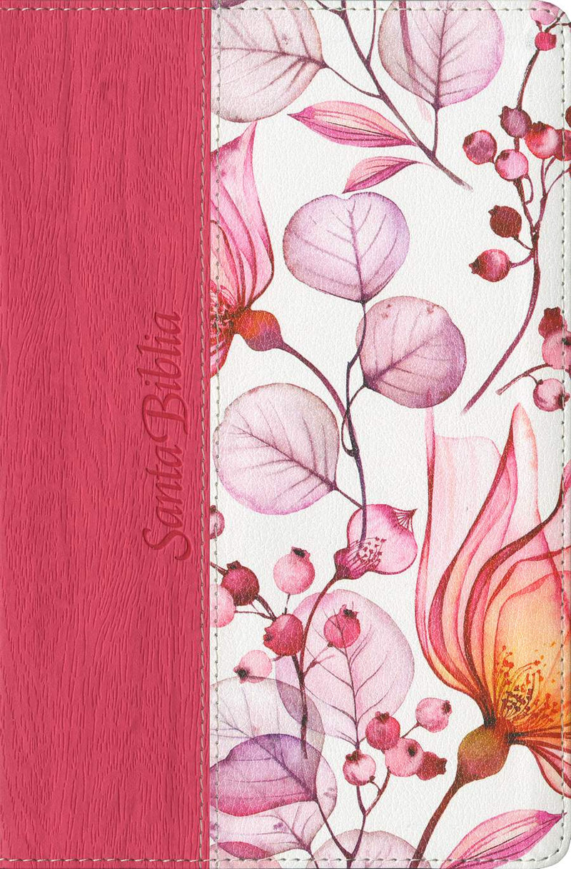 Cargue la imagen en el visor de la galería, Santa Biblia NTV, Edición personal, Letra Grande, con índice, imitación piel rosa flores
