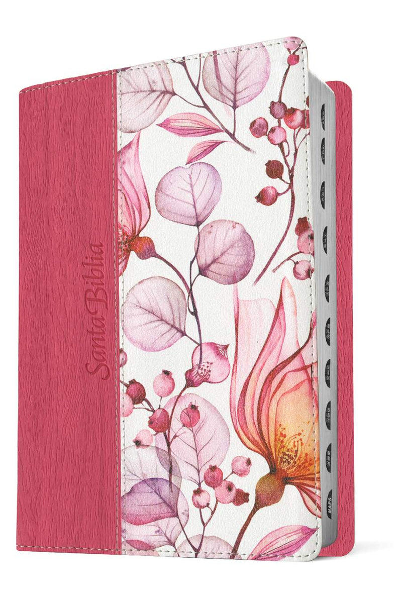 Cargue la imagen en el visor de la galería, Santa Biblia NTV, Edición personal, Letra Grande, con índice, imitación piel rosa flores
