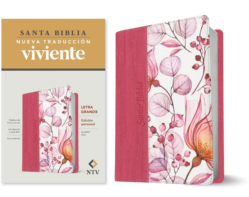 Cargue la imagen en el visor de la galería, Santa Biblia NTV, Edición personal, Letra Grande, con índice, imitación piel rosa flores
