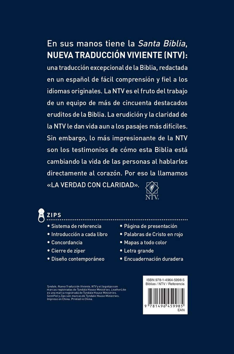 Cargue la imagen en el visor de la galería, Santa Biblia NTV, con zíper, con referencias, Letra Grande, imitación piel azul
