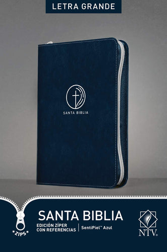 Santa Biblia NTV, con zíper, con referencias, Letra Grande, imitación piel azul