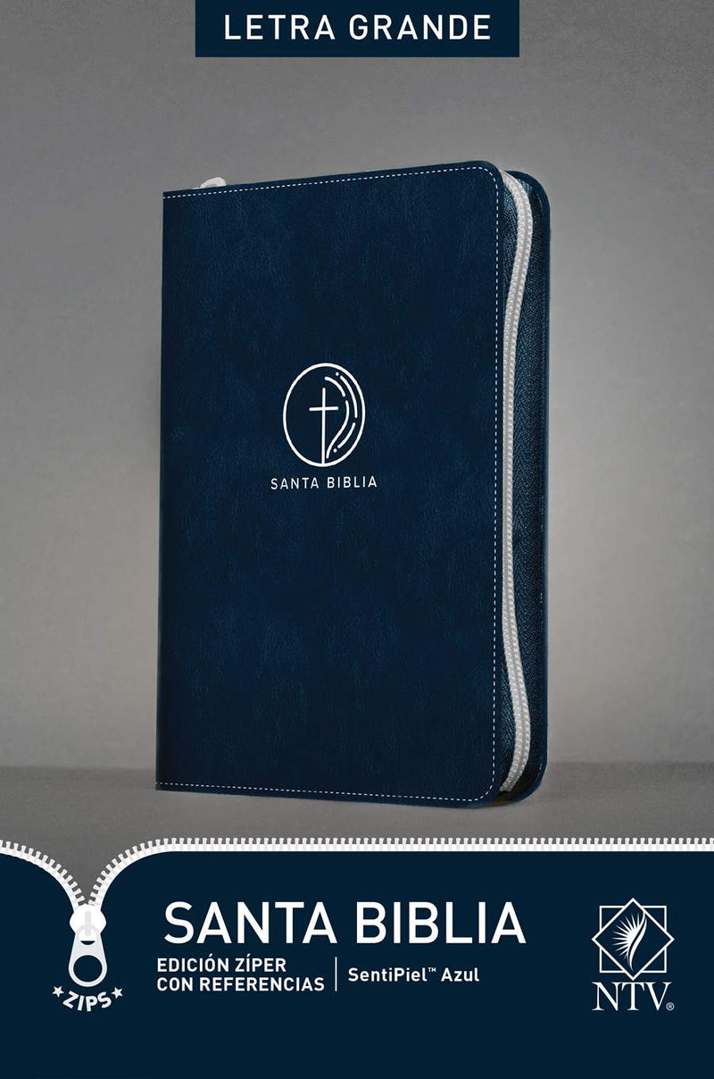 Cargue la imagen en el visor de la galería, Santa Biblia NTV, con zíper, con referencias, Letra Grande, imitación piel azul
