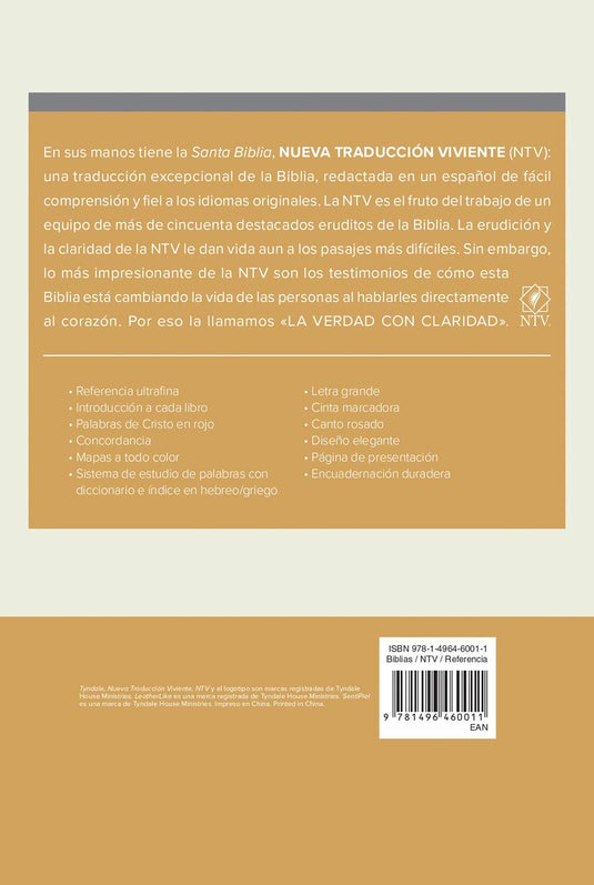Santa Biblia NTV, Edición de referencia ultrafina, Letra Grande, imitación piel mantequilla
