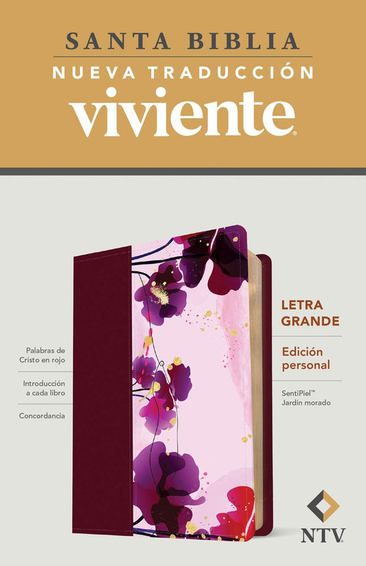 Santa Biblia NTV, Edición personal, Letra Grande, imitación piel jardín morado