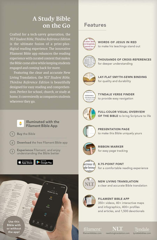 NLT Student Bible, Thinline Reference, Filament Enabled