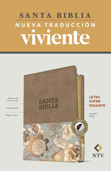 Biblia NTV, Letra Súper Gigante, con índice, imitación piel beige pájaro