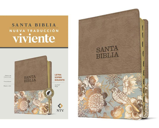 Biblia NTV, Letra Súper Gigante, con índice, imitación piel beige pájaro