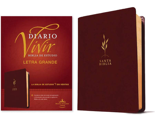 Biblia de estudio del Diario Vivir RVR 1960, Letra Grande, imitación piel vino