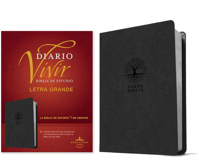Biblia de estudio del Diario Vivir RVR 1960, Letra Grande, imitación piel negra