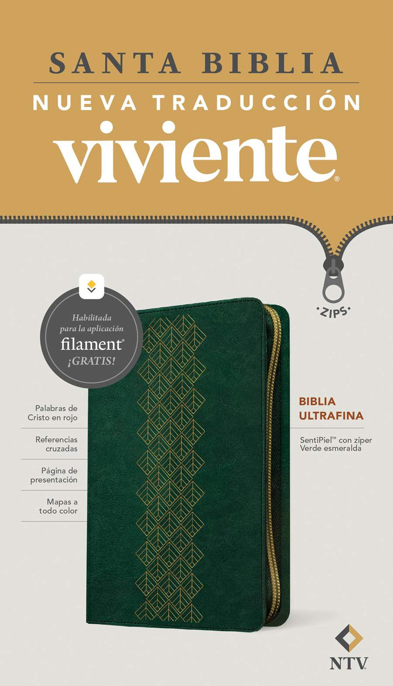 Cargue la imagen en el visor de la galería, Biblia ultrafina NTV, con Filament, Cierre zíper, imitación piel verde esmeralda
