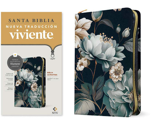 Biblia ultrafina NTV, con Filament, Cierre zíper, imitación piel floral