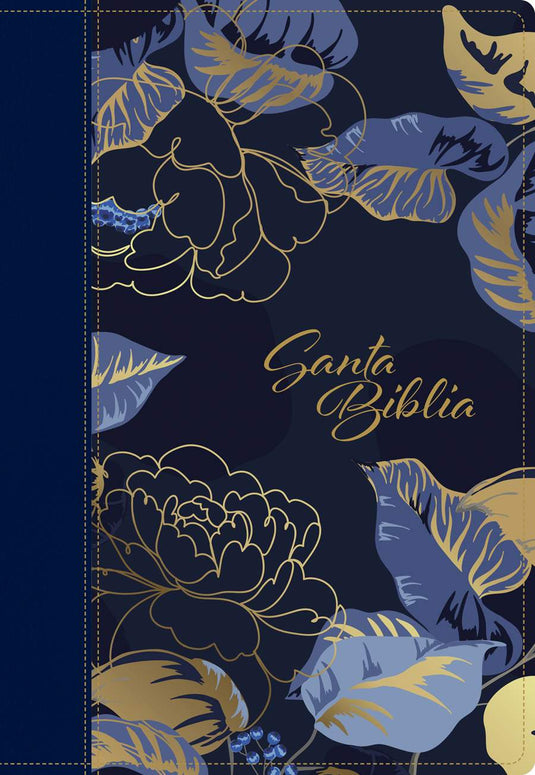 Biblia manual NTV, con Filament, Letra Grande, con índice, SentiPiel azul oscuro flores