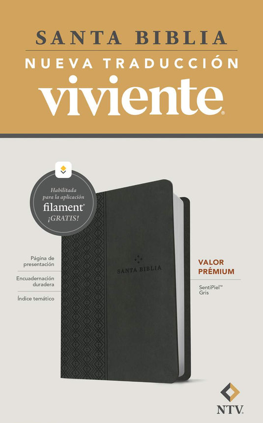 Biblia NTV con Filament valor premium, SentiPiel gris