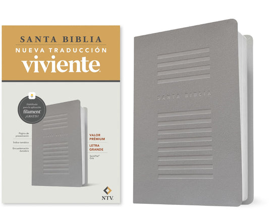 Biblia valor premium NTV con Filament, Letra Grande, SentiPiel gris