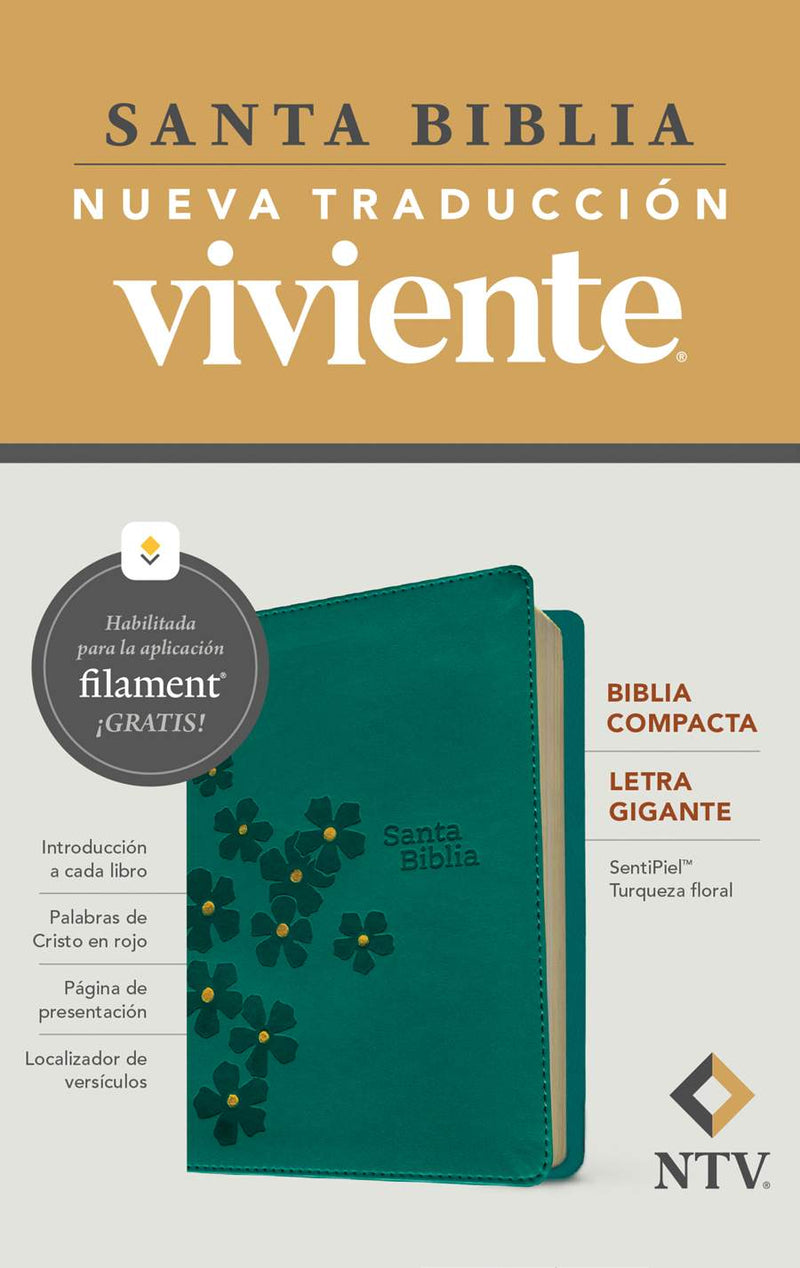Cargue la imagen en el visor de la galería, Biblia compacta NTV, con Filament, Letra Gigante, SentiPiel turquesa floral
