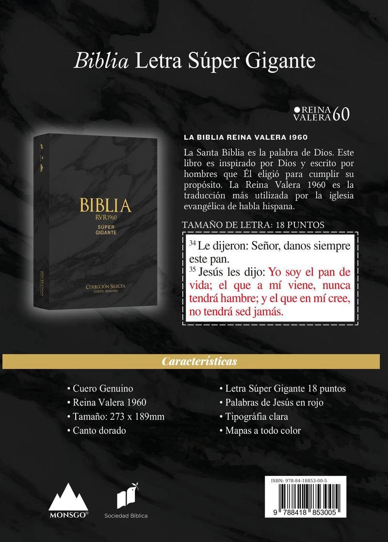 Cargue la imagen en el visor de la galería, Biblia RVR 1960, con índice, Letra Súper Gigante, CUERO GENUINO negro

