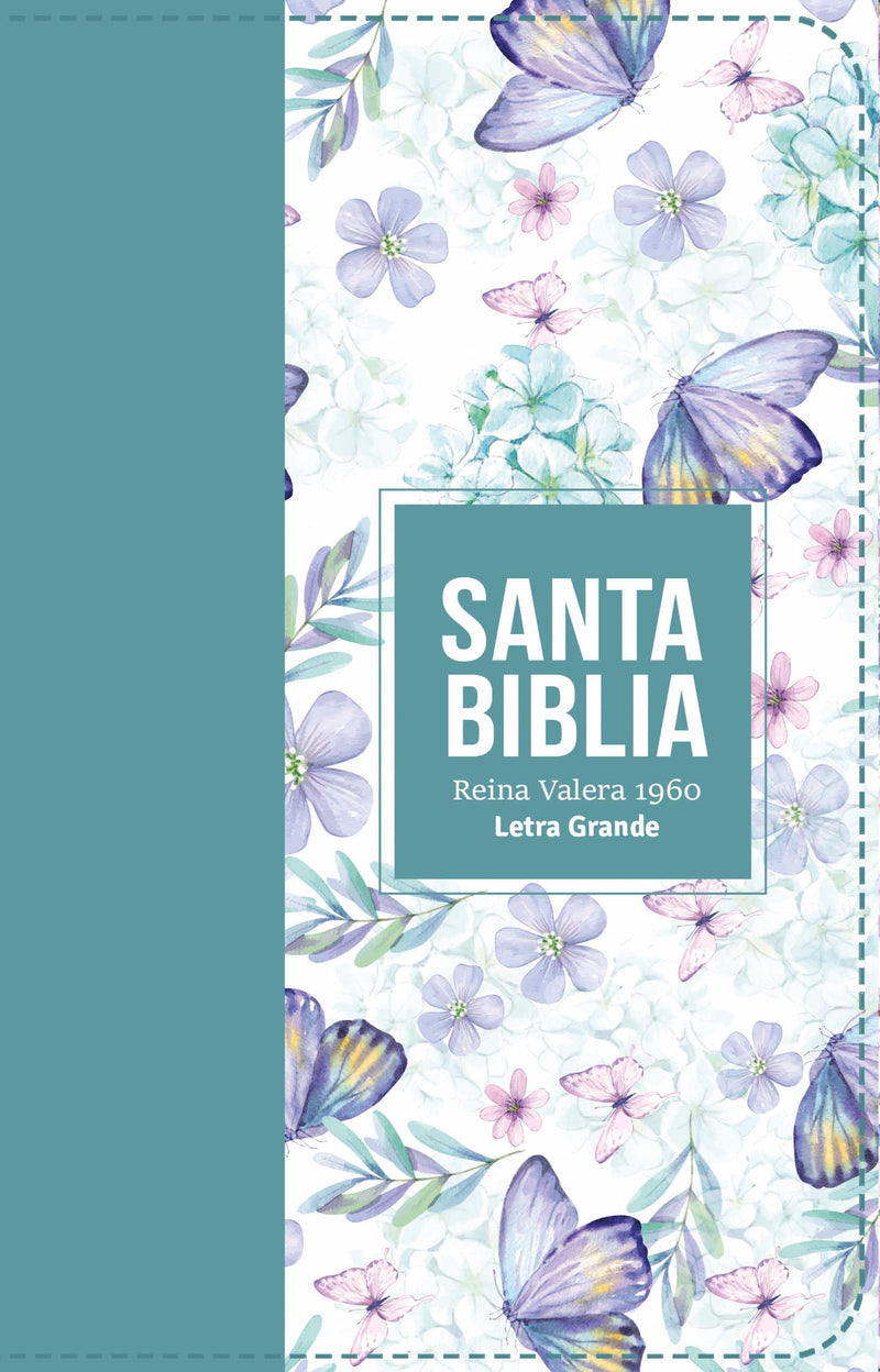 Cargue la imagen en el visor de la galería, Biblia RVR 1960, Tamaño manual, Letra Grande, imitación piel turquesa mariposas y flores
