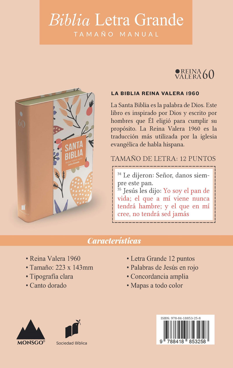 Cargue la imagen en el visor de la galería, Biblia RVR 1960, Tamaño manual, Letra Grande, imitación piel naranja corazón
