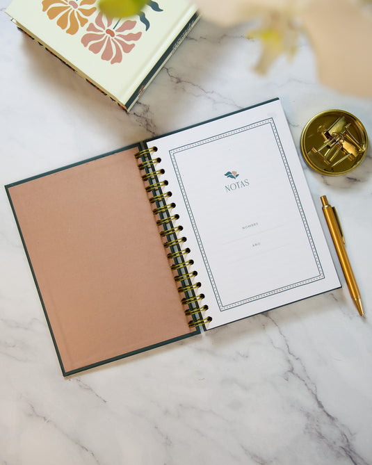 Libreta tapa dura verde Flor