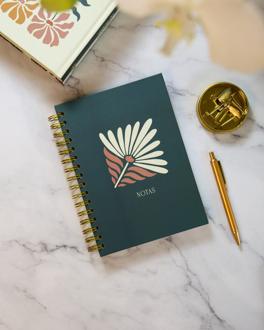 Libreta tapa dura verde Flor