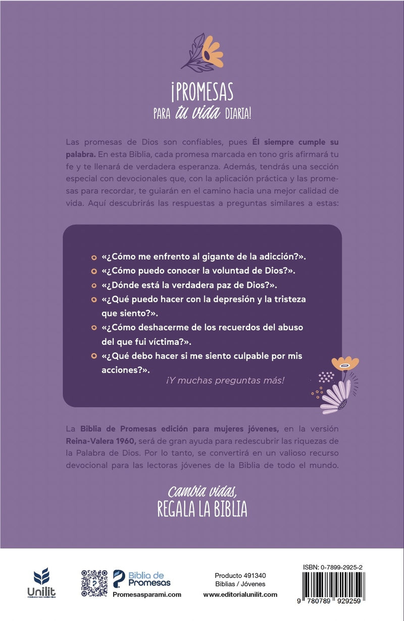 Cargue la imagen en el visor de la galería, Biblia de promesas para mujeres jóvenes RVR 1960, tapa dura

