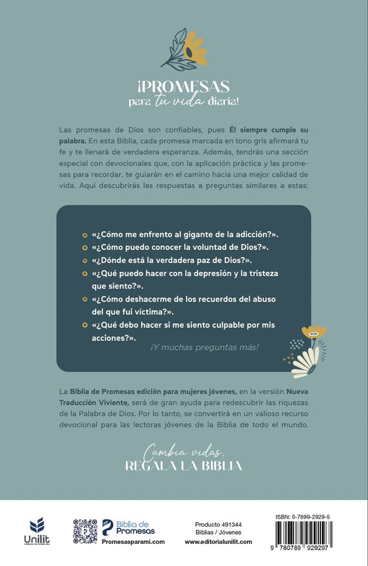 Biblia de promesas para mujeres jóvenes NTV, tapa dura