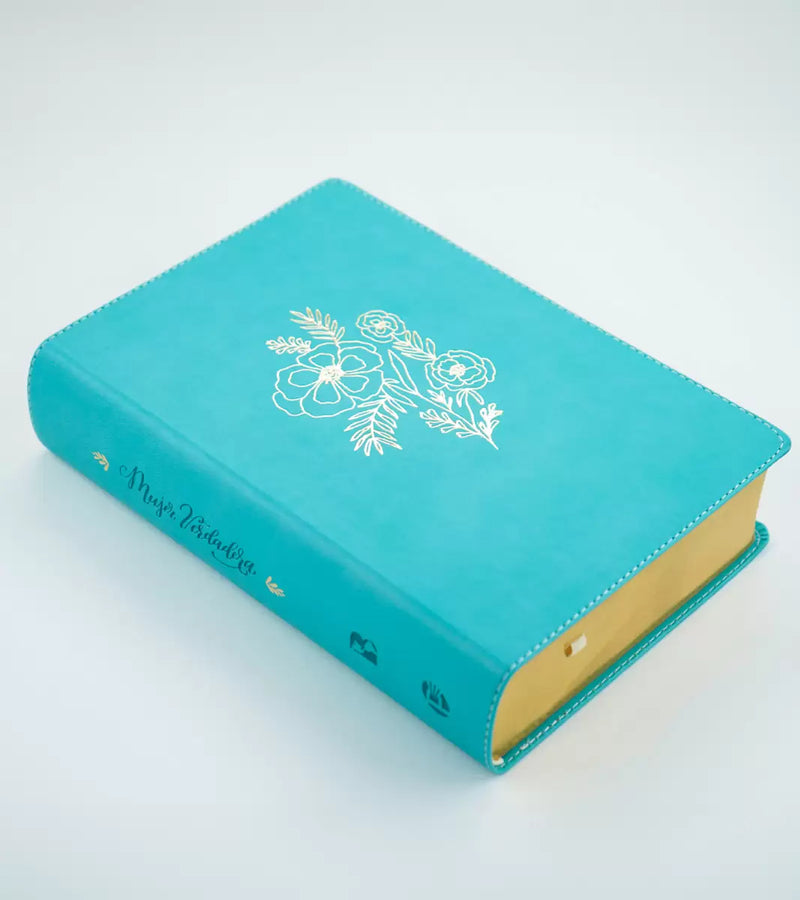 Cargue la imagen en el visor de la galería, Biblia devocional Mujer Verdadera NBLA, Letra Grande,  imitación piel aqua
