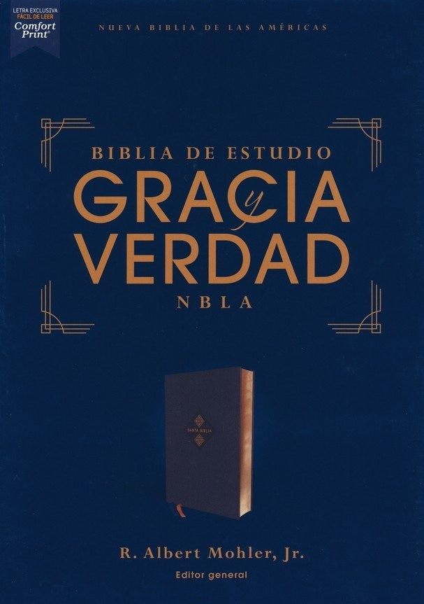 Cargue la imagen en el visor de la galería, Biblia de Estudio Gracia y Verdad NBLA, imitación piel azul marino, Interior a dos colores
