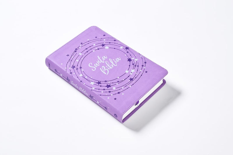 Cargue la imagen en el visor de la galería, Biblia para niños NVI, Revisión 2022, imitación piel lavanda estrellas

