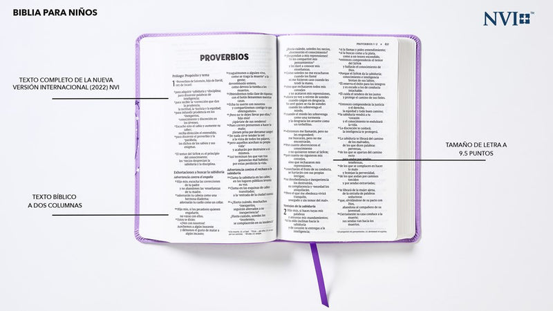 Cargue la imagen en el visor de la galería, Biblia para niños NVI, Revisión 2022, imitación piel lavanda estrellas
