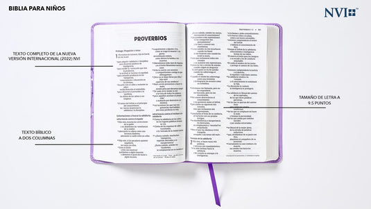 Biblia para niños NVI, Revisión 2022, imitación piel lavanda estrellas
