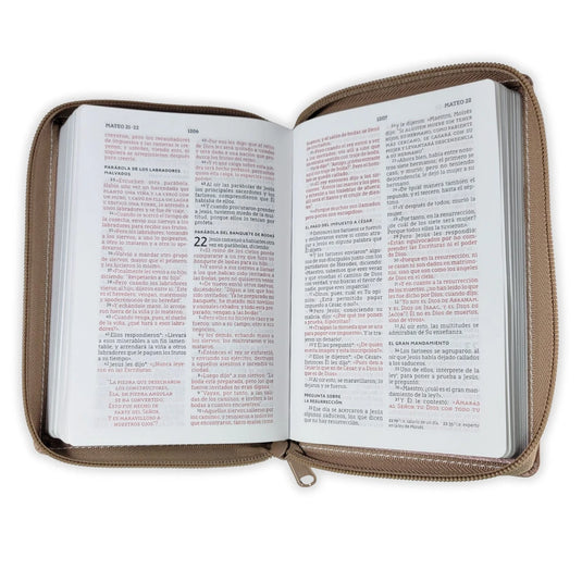Biblia de Bolsillo NBLA, Cierre zíper, imitación piel oro rosa