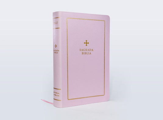 Biblia Católica Regalos y Ceremonias, piel reciclada rosado
