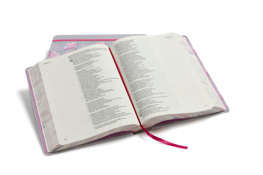 Biblia de apuntes RVR 1960, tela impresa gris y floreado