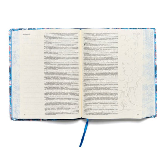 Biblia de apuntes RVR 1960, edición ilustrada, tela en rosado y azul