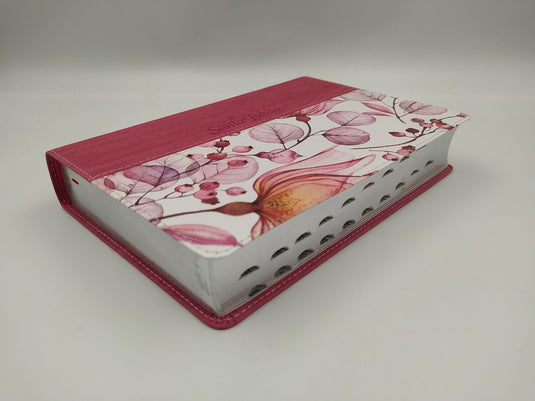 Santa Biblia NTV, Edición personal, Letra Grande, con índice, imitación piel rosa flores